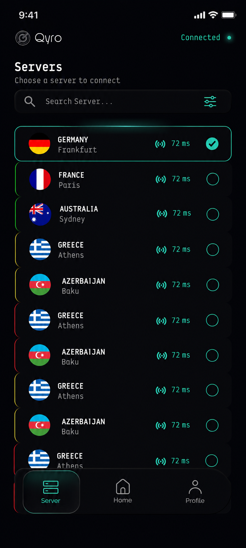 Qyro Server selection