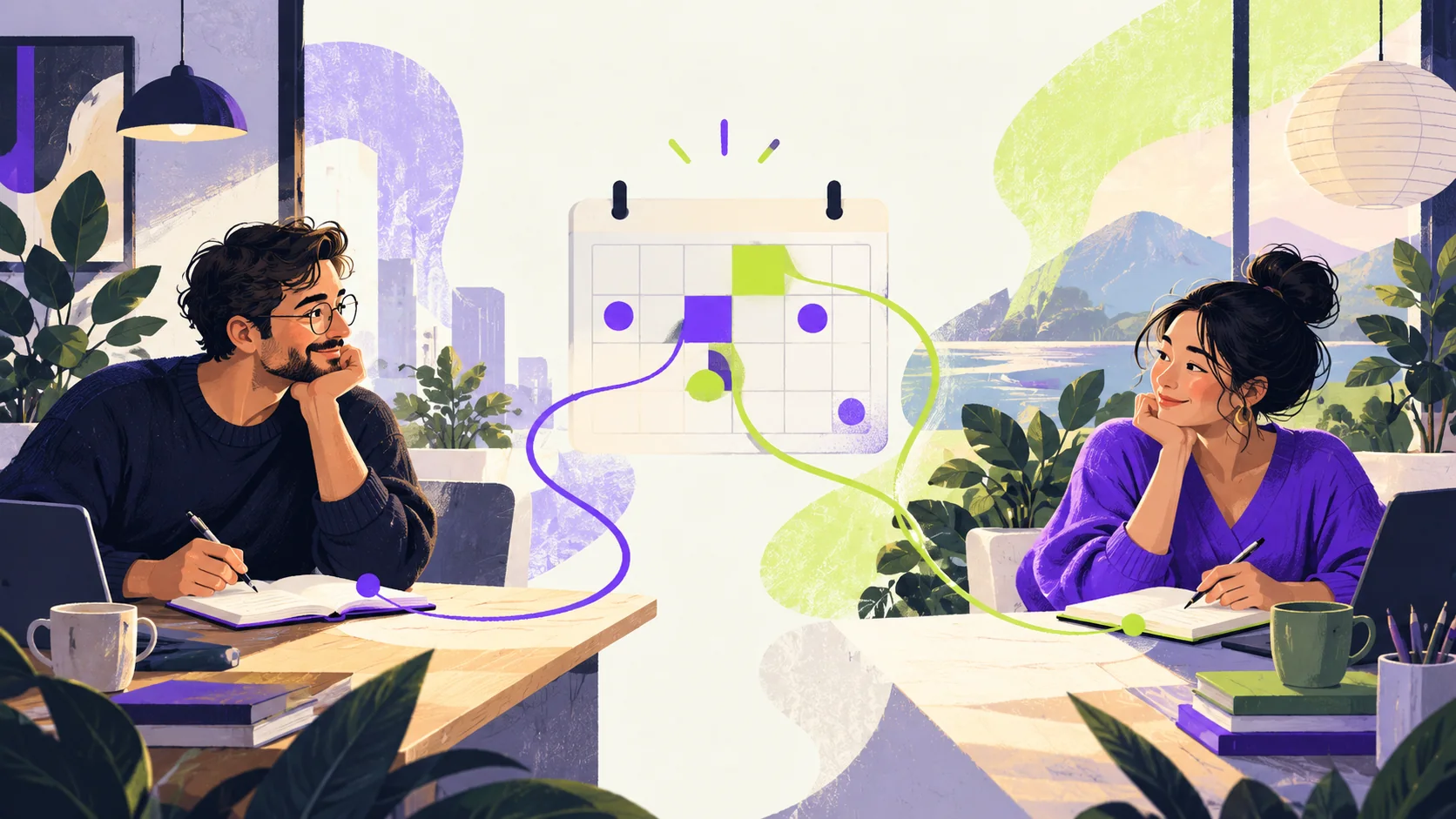 Two collaborators connecting their individual plans